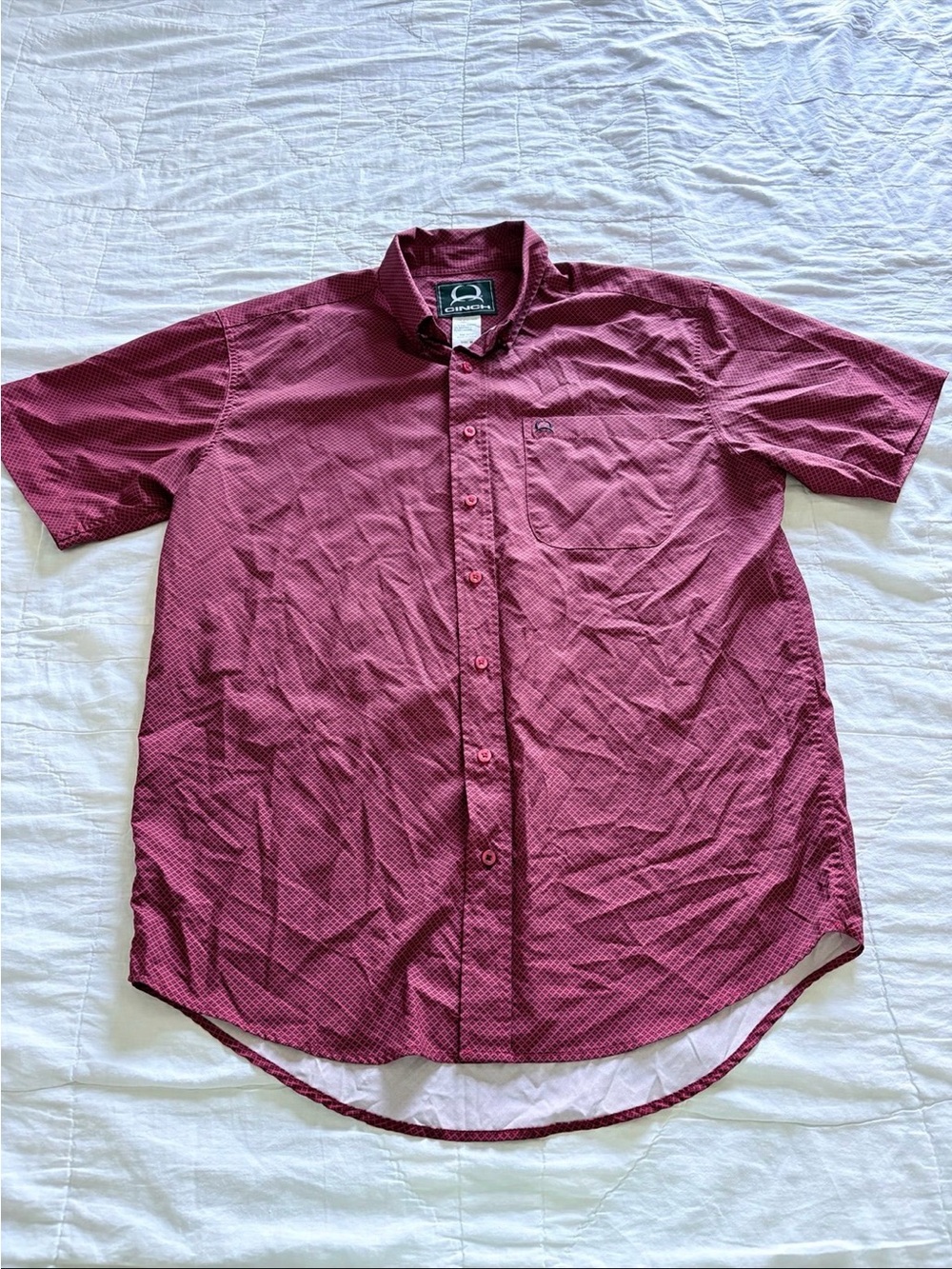 Cinch Men’s Dark Red/Black Short Sleeve Button Down Western Shirt | Men’s M